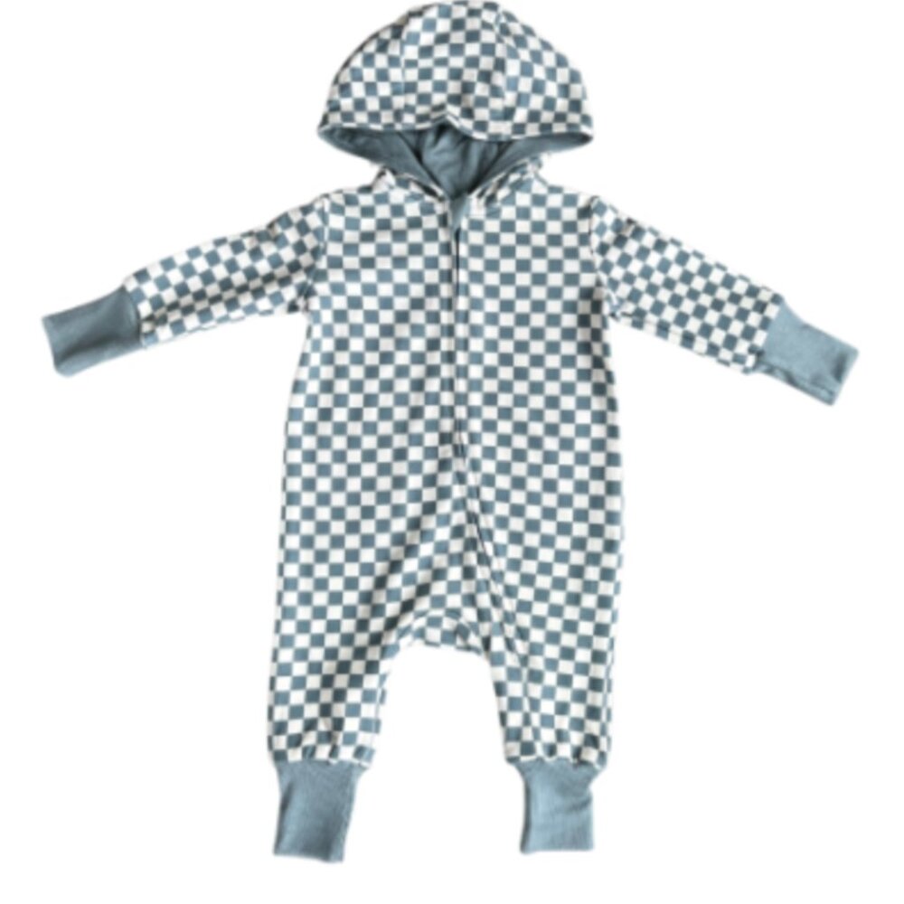 Baby Sprouts Zip Romper - Checkered in Storm
